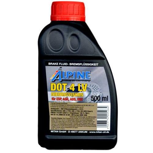 Тормозная жидкость Dot-4 0,5л ALPINE