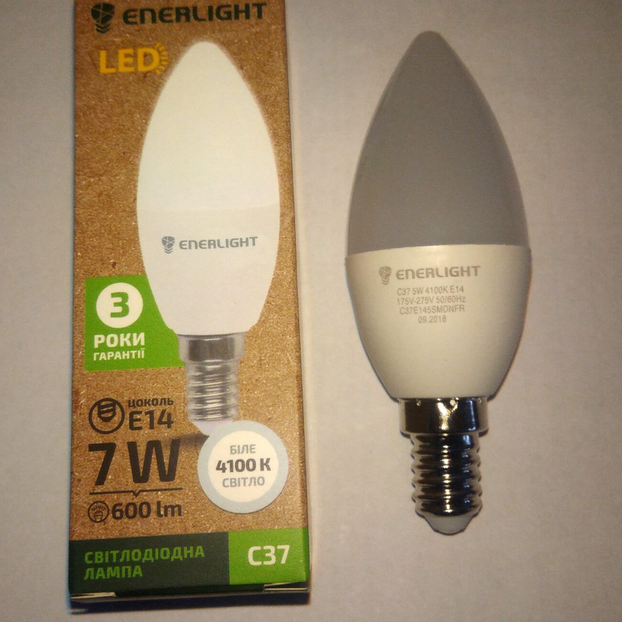 Лампа діодна ENERLIGHT C37/E14 LED  7 Вт, 600 Lm, 5000K