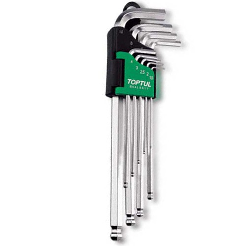 Набор ключей HEX удлиненные (с пулей) TOPTUL 1,5 - 10 мм Г-образных (9 единиц) (к-т.)