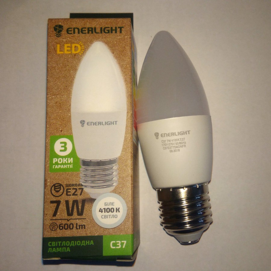 Лампа діодна ENERLIGHT C37/E27 LED  7 Вт, 600 Lm, 5000K