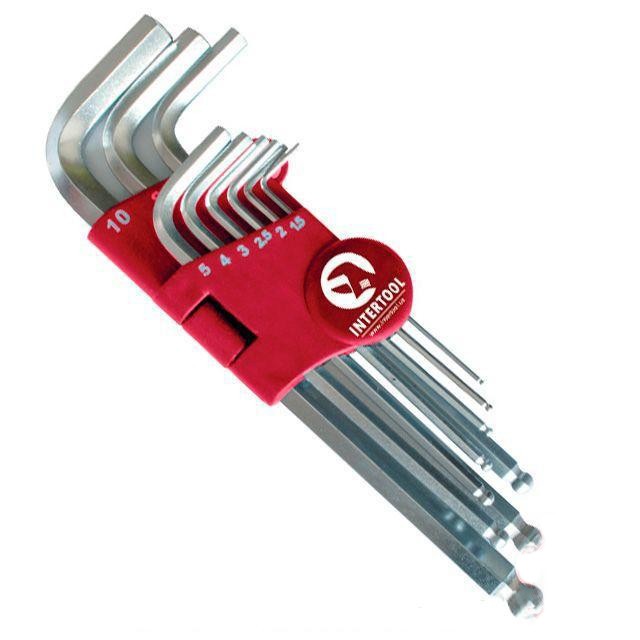 Набор ключей HEX удлиненные (с пулей) Intertool 1,5 - 10 мм Г-образных (9 единиц) (к-т.)